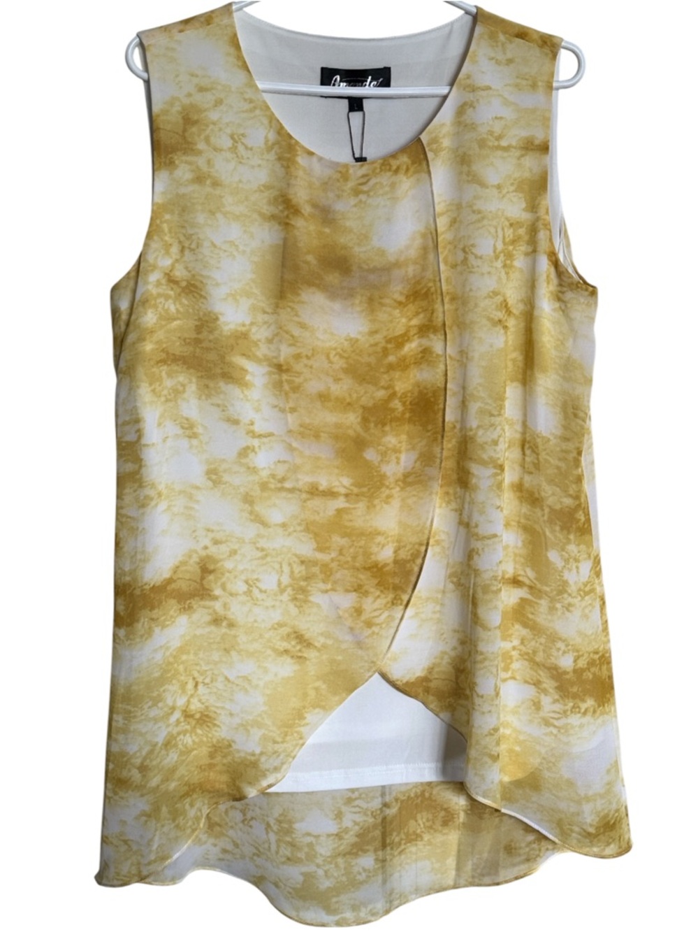 AMERICAN COLLECTION Sleeveless Tunic Yellow Tye Dye Shell Summer Large NEW Tag